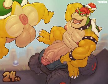 2025 3_toes absurd_res anthro anus armband artist_name ass balls belly biped bodily_fluids bowser bracelet brown_balls brown_penis claws collar colored cutaway digital_drawing_(artwork) digital_media_(artwork) dripping driving driving_kart driving_nude english_text erection eyebrows feet front_view gameplay_mechanics genital_fluids genitals glans hair hi_res horn humanoid_genitalia humanoid_penis jewelry kart leaking_precum male mario_bros mario_kart motion_lines multicolored_body musclegut muscular navel nintendo nipples nude nude_anthro nude_male open_mouth pecs penis pink_anus pink_glans plantigrade precum precum_drip precum_string presenting presenting_anus presenting_hindquarters puffy_anus rear_view red_eyebrows red_eyes red_hair road shell short_tail signature simple_background sitting slightly_chubby slightly_chubby_anthro slightly_chubby_male solo spiked_armband spiked_bracelet spiked_collar spikes spikes_(anatomy) tail teeth text toe_claws toes tongue trick_rex turtle_shell two_tone_body vehicle vein veiny_penis videogame_setting yellow_body